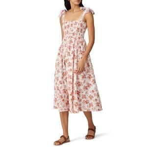 Maia Bergman Simone Smocked Floral Eyelet Midi Dress Size XS
